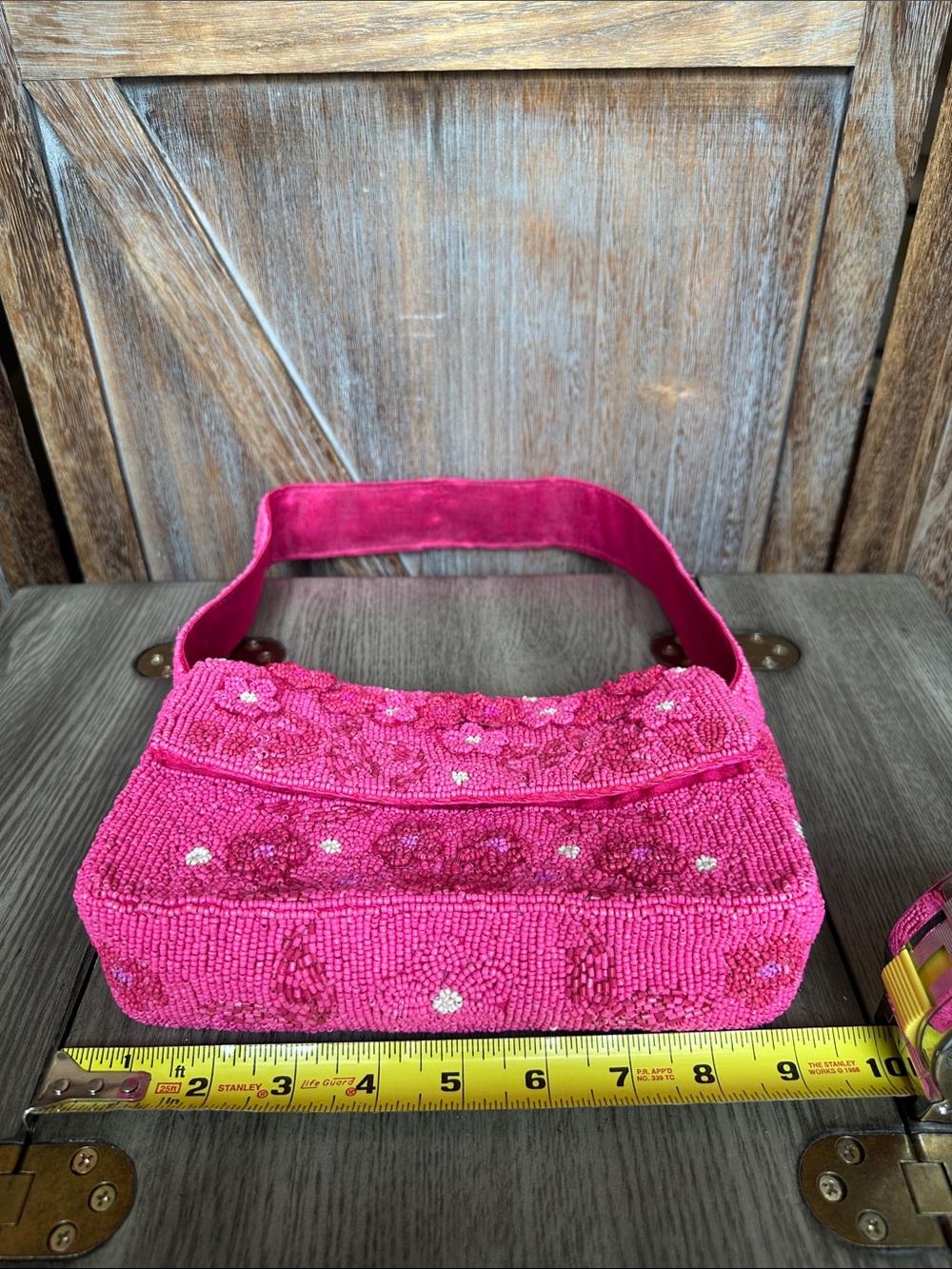 BCBGMaxAzria Pink Floral Beaded Shoulder Handbag Purse - Picture 13 of 14